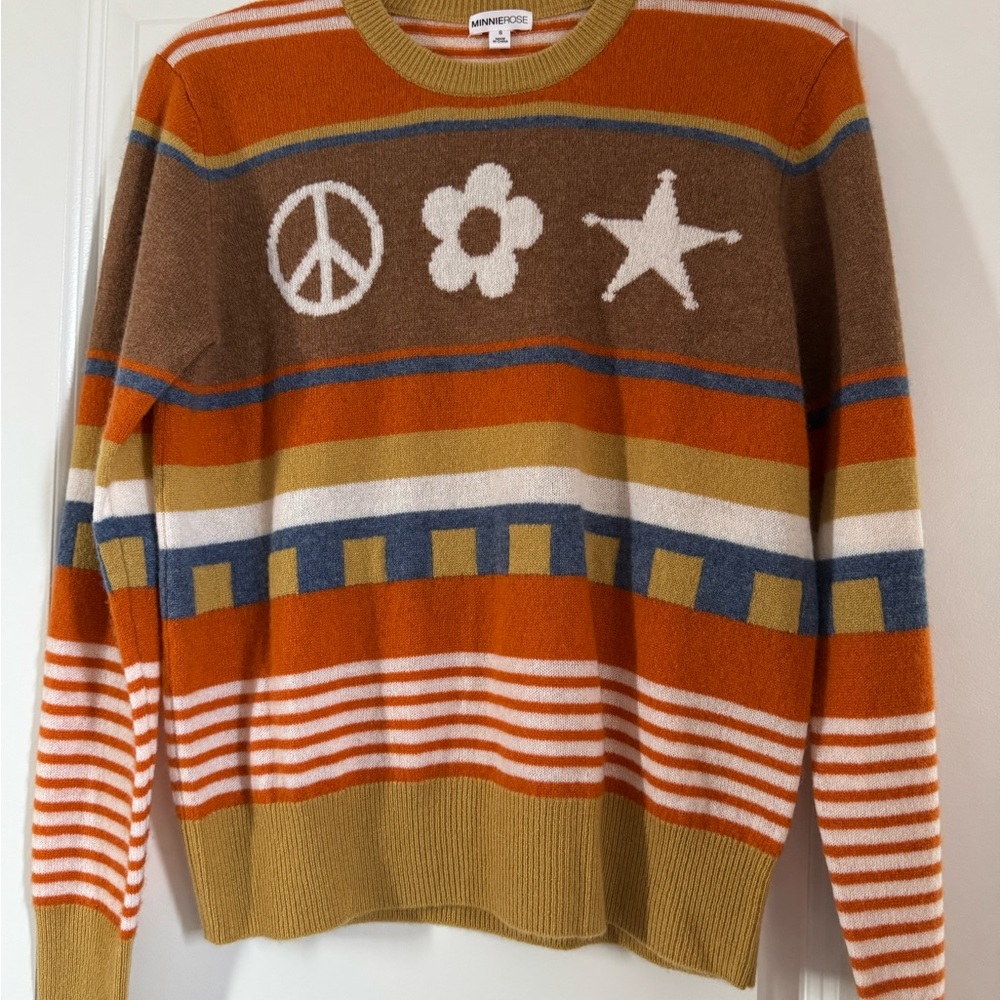 Minnie Rose Striped Crewneck Sweater in Orange, Brown & Mustard